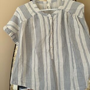 Pact Blue and White Striped Women's Blouse